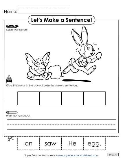 4 Word Sentences - Build a Sentence: Egg (Printable PDF Worksheet)