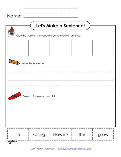 Early Literacy - Build-a-Sentence: Flowers (Printable PDF Worksheet)