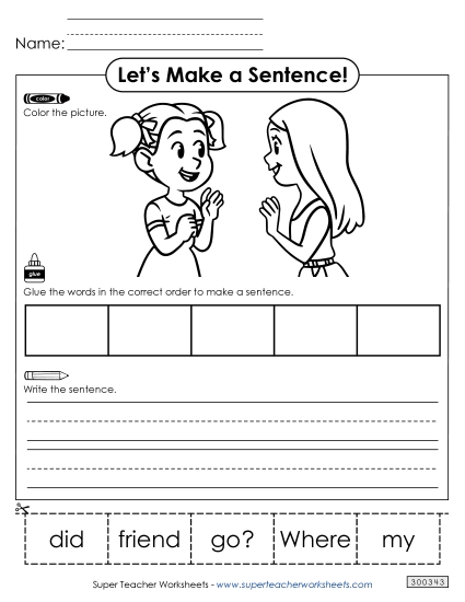 5 Word Sentences - Build a Sentence: Friend (Printable PDF Worksheet)
