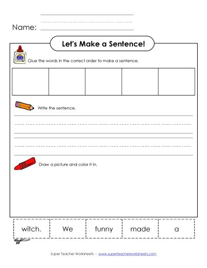 Build Sentences - Build-a-Sentence: Funny Witch (Printable PDF Worksheet)