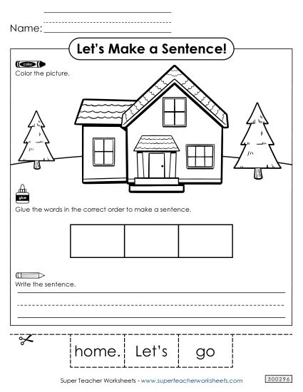 3 Word Sentences - Build a Sentence: Home (Printable PDF Worksheet)