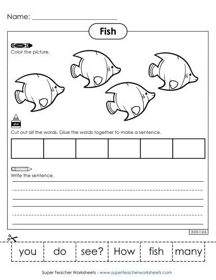 Worksheets & Activities - Build a Sentence: How many fish do you see? (Printable PDF Worksheet)
