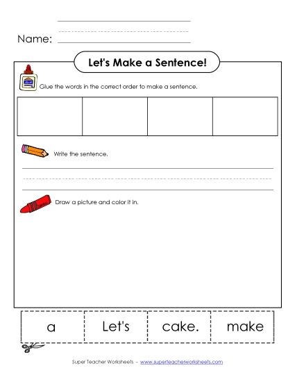 Build Sentences - Build-a-Sentence: Let's Make a Cake (Printable PDF Worksheet)