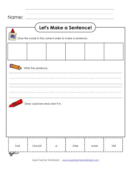 Early Literacy - Build-a-Sentence: Lincoln (Printable PDF Worksheet)