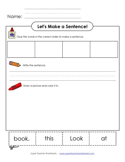 Build Sentences - Build-a-Sentence: Look at this book. (Printable PDF Worksheet)