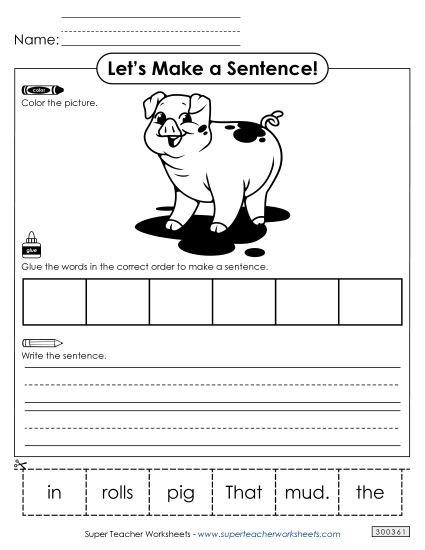 6 Word Sentences - Build a Sentence: Mud (Printable PDF Worksheet)