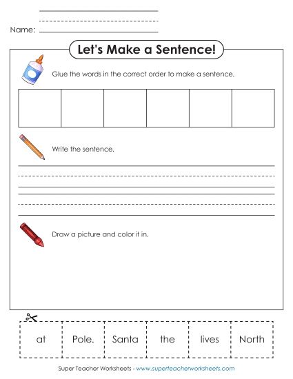 Cut-and-Glue Activities (Very Basic) - Build a Sentence: North Pole (Printable PDF Worksheet)