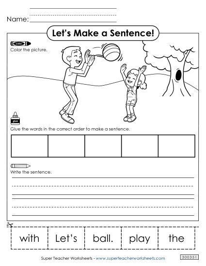 Early Literacy Activities  - Build-a-Sentence: Play Ball (Printable PDF Worksheet)