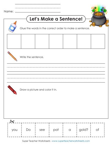 Early Literacy - Build-a-Sentence: Pot of Gold (Printable PDF Worksheet)