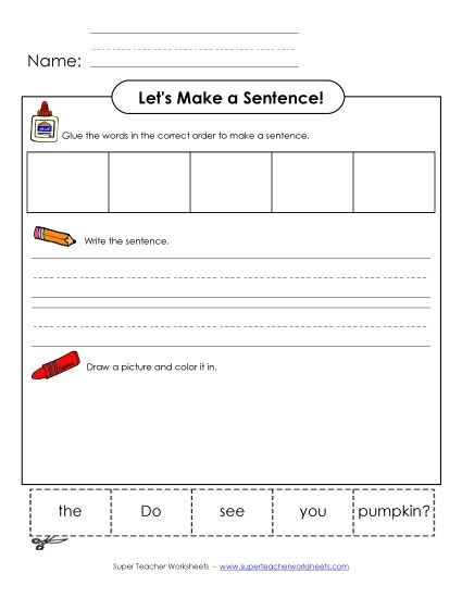 Build Sentences - Build-a-Sentence: Pumpkin (Printable PDF Worksheet)