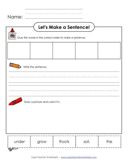 Early Literacy - Build-a-Sentence: Roots (Printable PDF Worksheet)