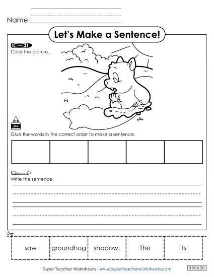 Build a Sentence (Very Basic) - Build a Sentence: Shadow (Printable PDF Worksheet)