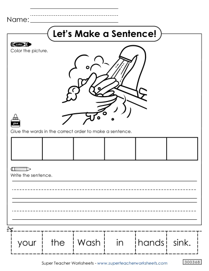6 Word Sentences - Build a Sentence: Sink (Printable PDF Worksheet)