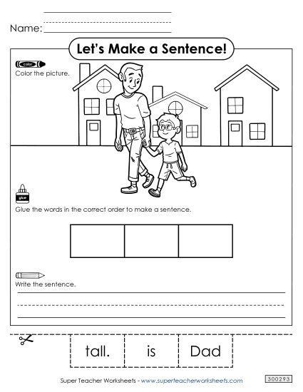 3 Word Sentences - Build a Sentence: Tall (Printable PDF Worksheet)