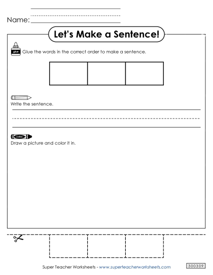 3 Word Sentences - Build-a-Sentence: Template 3 (Printable PDF Worksheet)