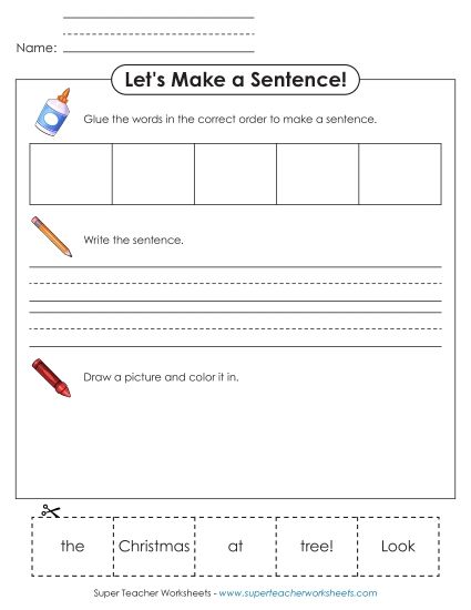 Cut-and-Glue Activities (Very Basic) - Build a Sentence: Tree (Printable PDF Worksheet)