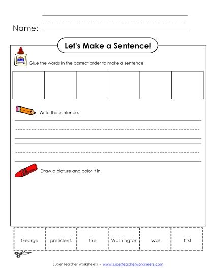 Early Literacy - Build-a-Sentence: Washington (Printable PDF Worksheet)
