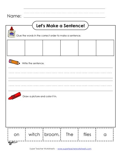 Build Sentences - Build-a-Sentence: Witch's Broom (Printable PDF Worksheet)