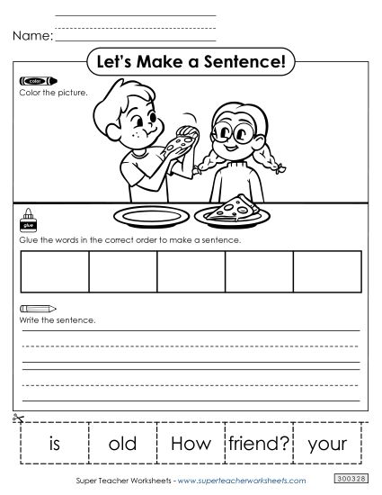 5 Word Sentences - Build a Sentence: Your Friend (Printable PDF Worksheet)