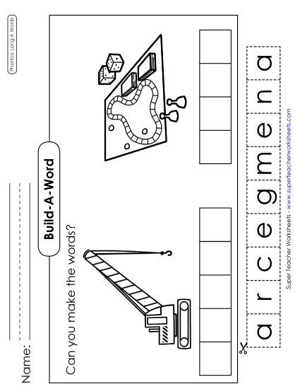 Cut & Glue Activities - Build-a-Word #1: Crane and Game (Printable PDF Worksheet)