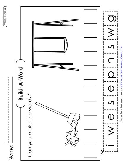 Cut and Glue Activities - Build-a-Word #1: Sweep and Swing (Printable PDF Worksheet)