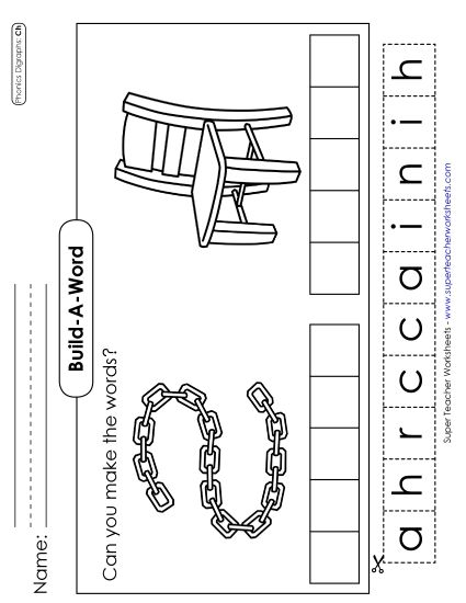 Cut and Glue Activities - Build-a-Word #2: Chain and Chair (Printable PDF Worksheet)
