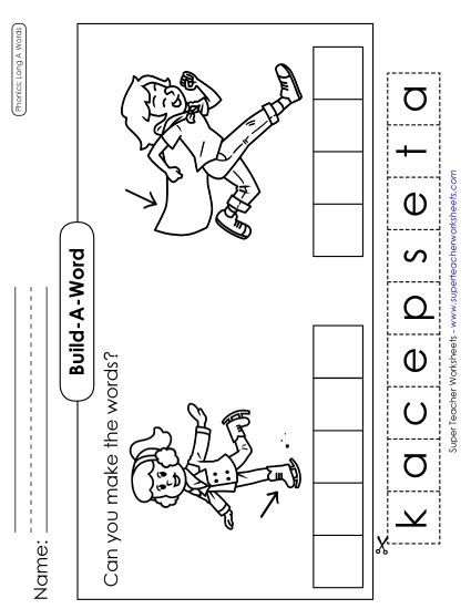 Cut & Glue Activities - Build-a-Word #2: Skate and Cape (Printable PDF Worksheet)