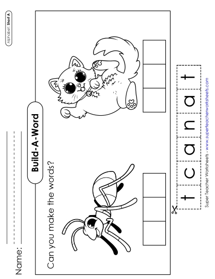Cut & Glue Activities - Build-a-Word: Ant & Cat (Printable PDF Worksheet)