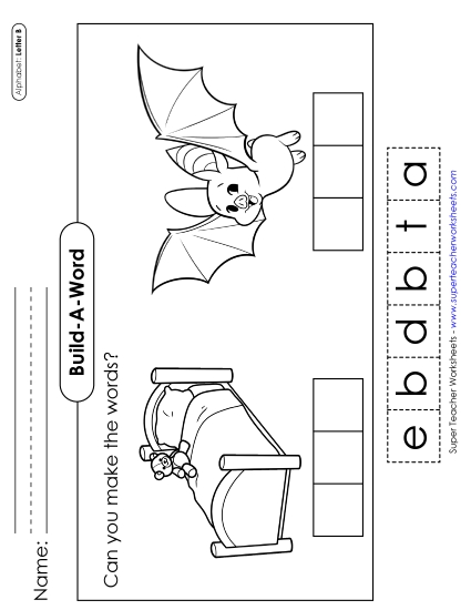 Build-a-Word - Build-a-Word: Bed & Bat (Printable PDF Worksheet)