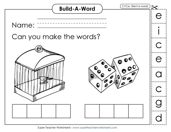 Build-a-Word - Build-a-Word: Cage and Dice (Printable PDF Worksheet)