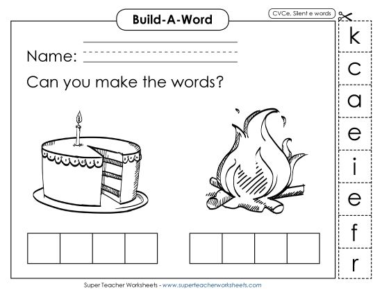 Build-a-Word - Build-a-Word: Cake and Fire (Printable PDF Worksheet)