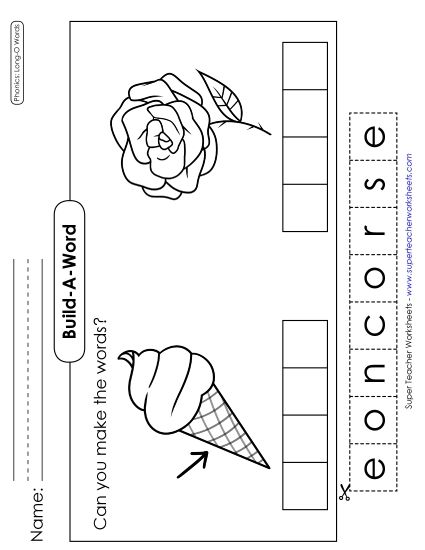 Cut and Glue Activities - Build-a-Word: Cone & Rose (Printable PDF Worksheet)