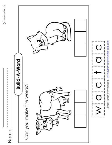 Build-a-Word - Build-a-Word: Cow & Cat (Printable PDF Worksheet)