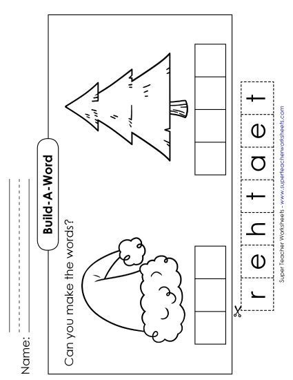 Cut-and-Glue Activities (Very Basic) - Build-a-Word: Hat & Tree (Printable PDF Worksheet)