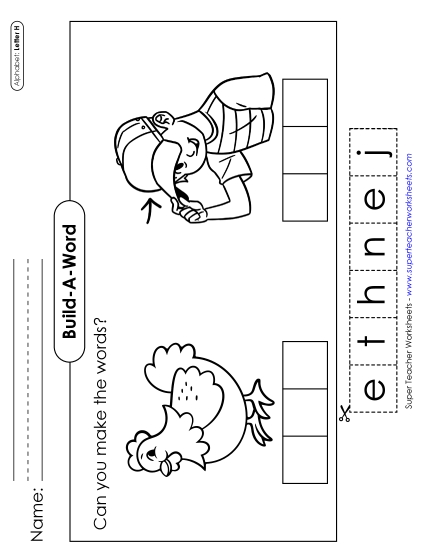 Build-a-Word - Build-a-Word: Hen & Hat (Printable PDF Worksheet)