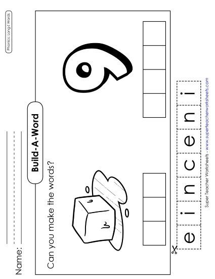 Cut & Glue Activities - Build-a-Word: Ice and Nine (Printable PDF Worksheet)