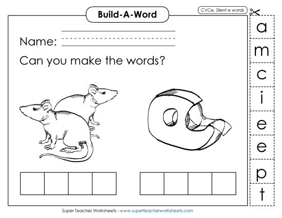 Build-a-Word - Build-a-Word: Mice and Tape (Printable PDF Worksheet)