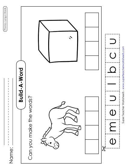 Cut and Glue Activities - Build-a-Word: Mule & Cube (Printable PDF Worksheet)
