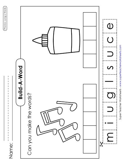 Cut and Glue Activities - Build-a-Word: Music & Glue (Printable PDF Worksheet)