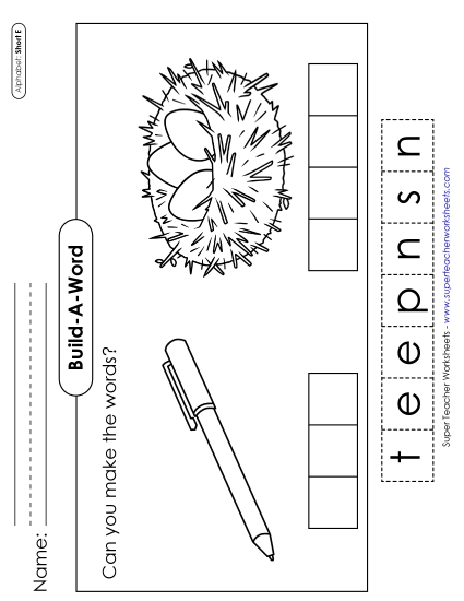 Cut & Glue Activities - Build-a-Word: Pen & Nest (Printable PDF Worksheet)