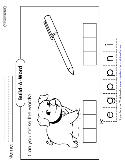 Build-a-Word - Build-a-Word: Pig & Pen (Printable PDF Worksheet)