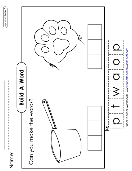 Build-a-Word - Build-a-Word: Pot & Paw (Printable PDF Worksheet)