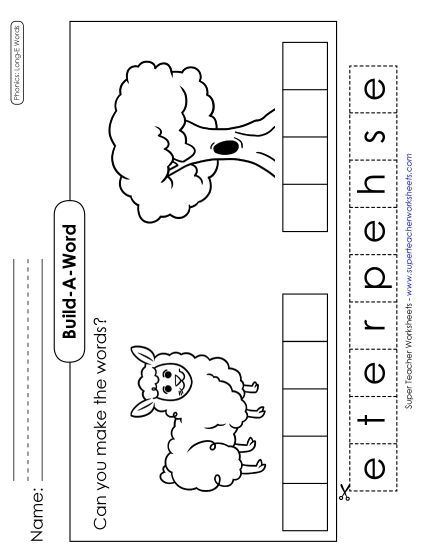 Cut and Glue Activities - Build-a-Word: Sheep & Tree (Printable PDF Worksheet)
