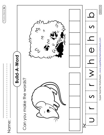 Cut-and-Glue Activities - Build-A-Word: Shrew and Shrub (Printable PDF Worksheet)