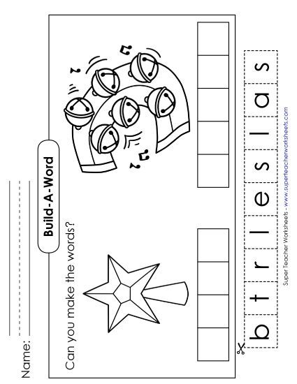Cut-and-Glue Activities (Very Basic) - Build-a-Word: Star & Bells (Printable PDF Worksheet)