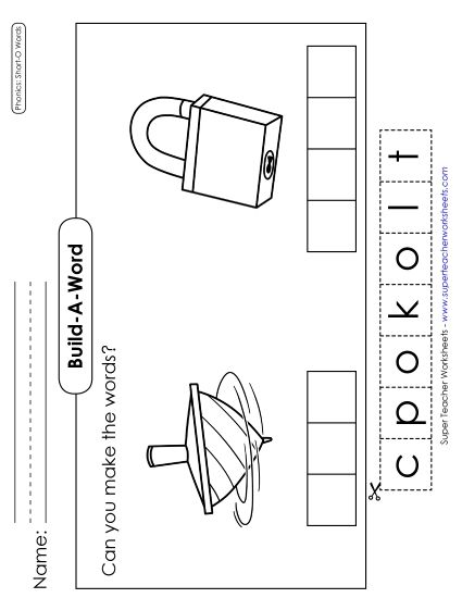 Cut & Glue Activities - Build-a-Word: Top & Lock (Printable PDF Worksheet)