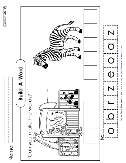 Build-a-Word - Build-a-Word: Zoo and Zebra (Printable PDF Worksheet)