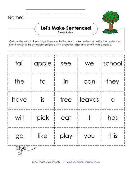 Early Literacy (Very Basic) - Build Sentences: Word Cards (Printable PDF Worksheet)