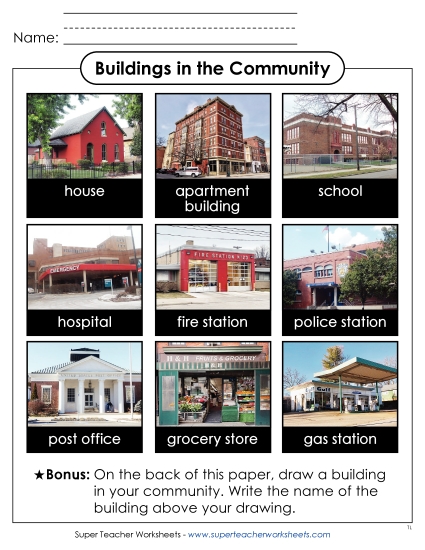 Buildings - Buildings in the Community Anchor Chart (Printable PDF Worksheet)