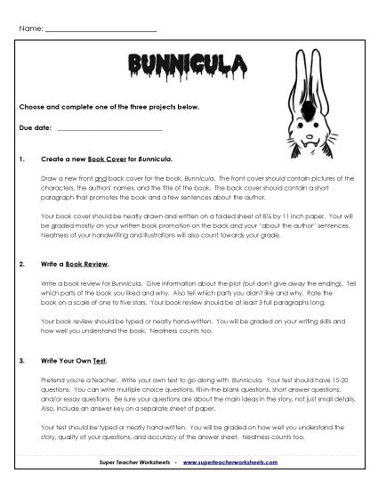 Whole Book - Bunnicula Projects (Printable PDF Worksheet)
